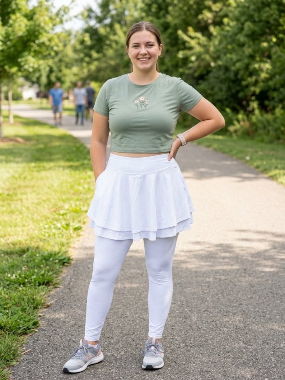 White High-Waisted Ruffle Mini Skort Athletic Leggings | Size XL